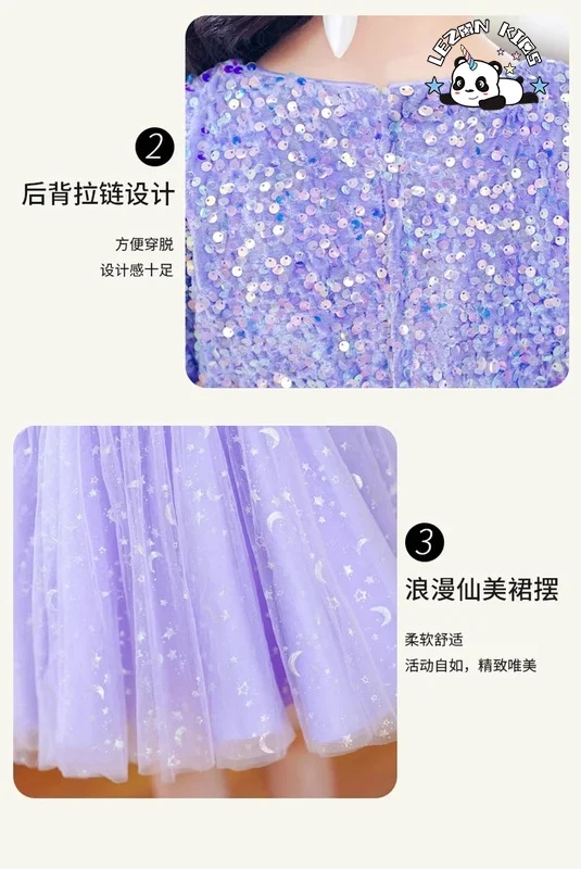 LEZONKIDS - 2024 Novas Tendências de Vestidos com Lantejoulas Roxos para Crianças com Mangas Longas para Primavera e Outono